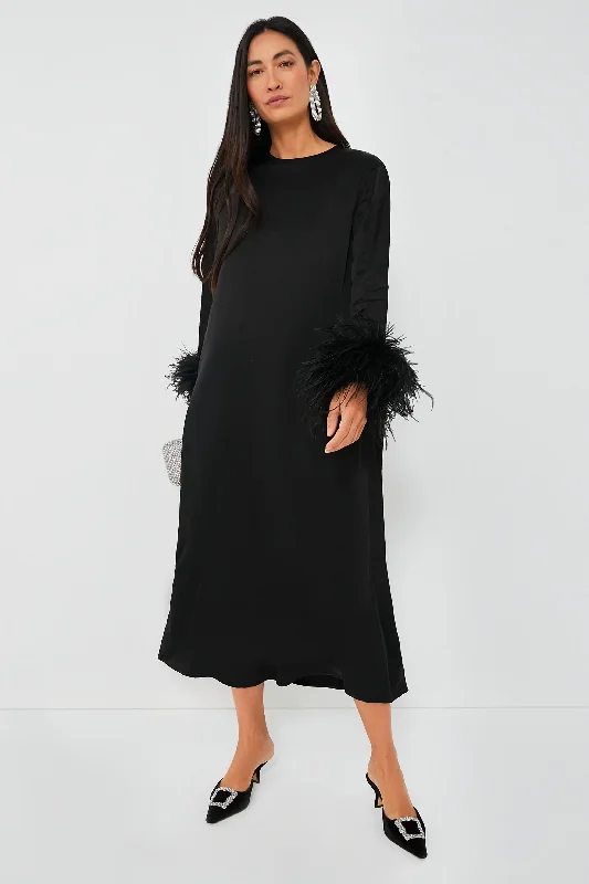 Midi dresses with ribbed textures for a unique and tactile appearance Black Suzi Maxi Dress with Detachable Feathers Midi dresses with ribbed textures for a unique and tactile appearance Black Suzi Maxi Dress with Detachable Feathers