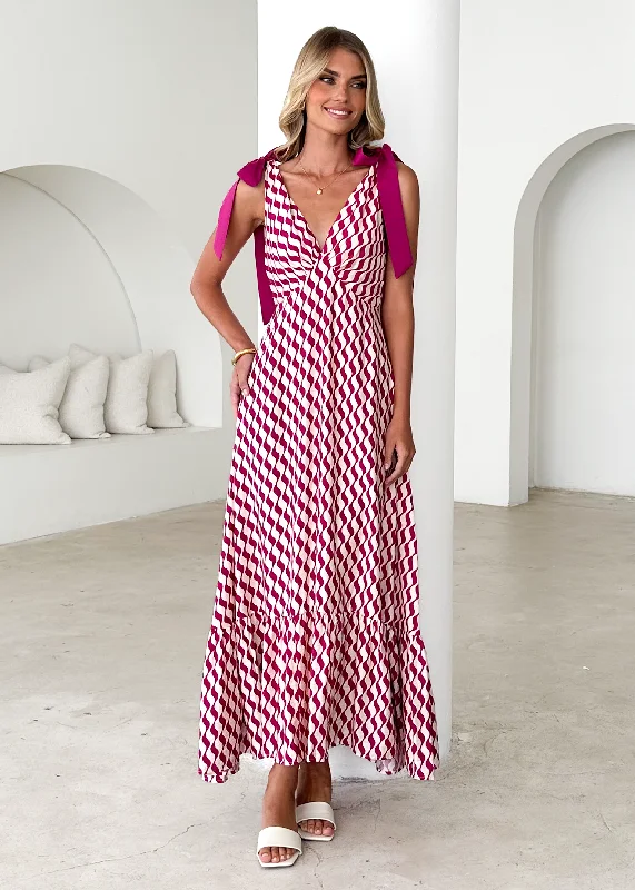 Midi dresses with button - down skirts for a unique and functional design Havannah Tie Midi Dress - Magenta Wave Midi dresses with button - down skirts for a unique and functional design Havannah Tie Midi Dress - Magenta Wave