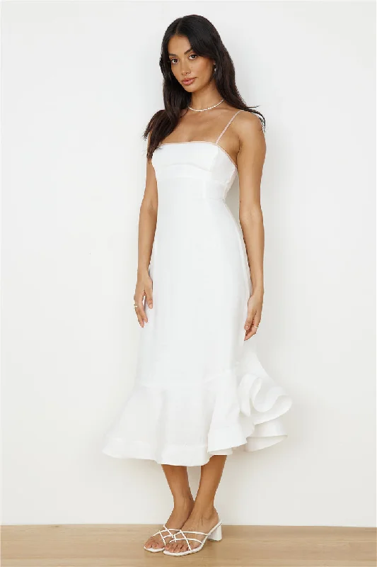Midi dresses with button - front designs for a classic touch Running Free Midi Dress White Midi dresses with button - front designs for a classic touch Running Free Midi Dress White
