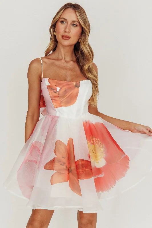 Mini dresses with abstract prints for an artistic look Athens Flared Bow Mini Dress Off White Mini dresses with abstract prints for an artistic look Athens Flared Bow Mini Dress Off White