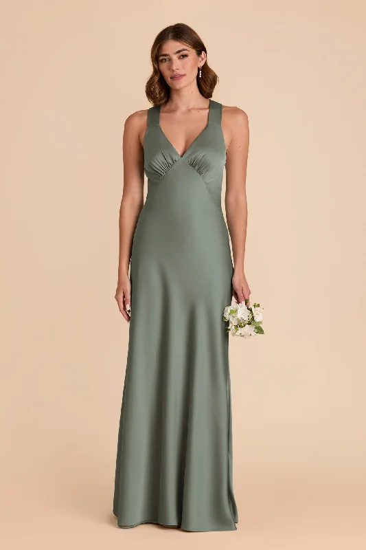 Maternity dress for a baby's first visit to the fair Veronica Matte Satin Dress - Sea Glass Maternity dress for a baby's first visit to the fair Veronica Matte Satin Dress - Sea Glass