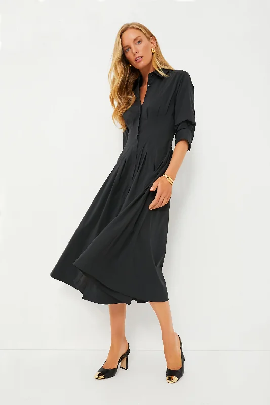 Midi dresses with button - down skirts for a unique and functional design Black Jazz Pintuck Midi Dress Midi dresses with button - down skirts for a unique and functional design Black Jazz Pintuck Midi Dress