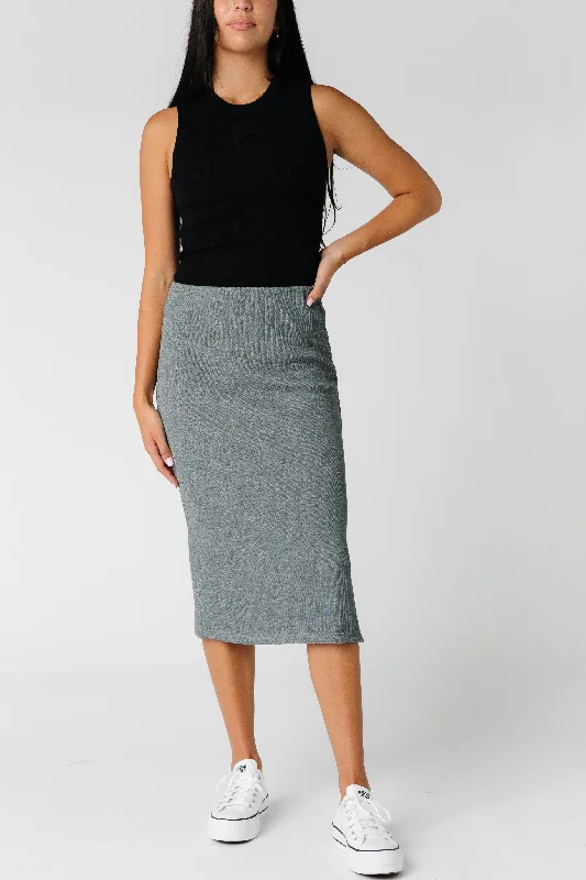 Midi dresses with puff sleeves for a vintage - inspired look Brass & Roe The Go To Skirt - Heather Grey Midi dresses with puff sleeves for a vintage - inspired look Brass & Roe The Go To Skirt - Heather Grey