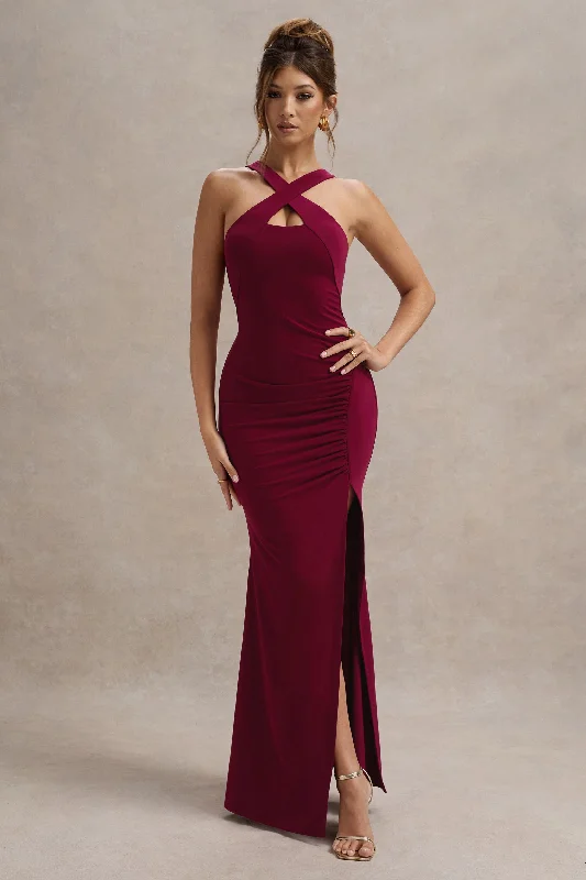 Strapless tulle wedding dresses for a fairy - tale feel Off - the - shoulder wedding guest dresses in chiffon Jianna | Wine Cross Over Halter-Neck Split Maxi Dress Strapless tulle wedding dresses for a fairy - tale feel Off - the - shoulder wedding guest dresses in chiffon Jianna | Wine Cross Over Halter-Neck Split Maxi Dress