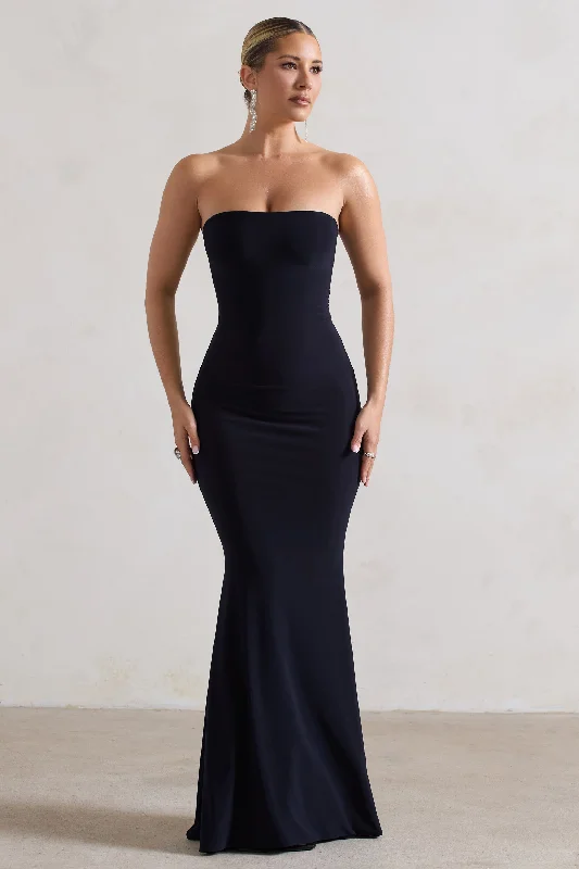 Tulle - over - satin wedding dresses for a soft look Wedding guest dresses with mesh panels and empire waists Ceremony | Navy Bandeau Fishtail Maxi Dress Tulle - over - satin wedding dresses for a soft look Wedding guest dresses with mesh panels and empire waists Ceremony | Navy Bandeau Fishtail Maxi Dress