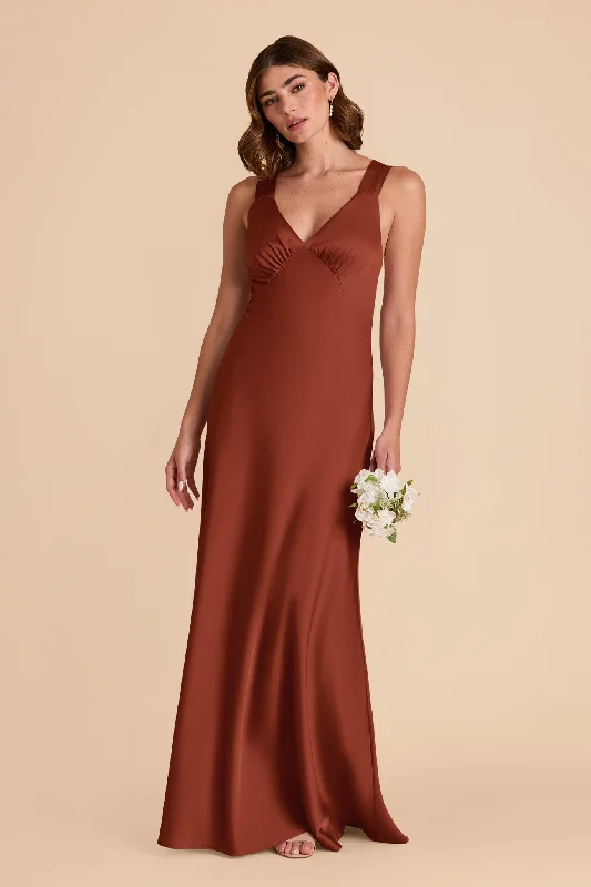 Maternity dress for a fall harvest festival Veronica Matte Satin Dress - Auburn