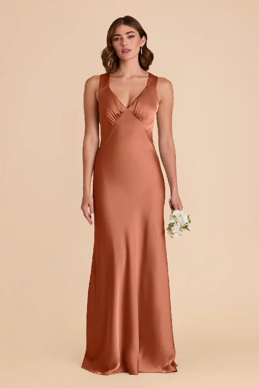 Maternity dress for a baby's first visit to the circus Veronica Matte Satin Dress - Terracotta Maternity dress for a baby's first visit to the circus Veronica Matte Satin Dress - Terracotta