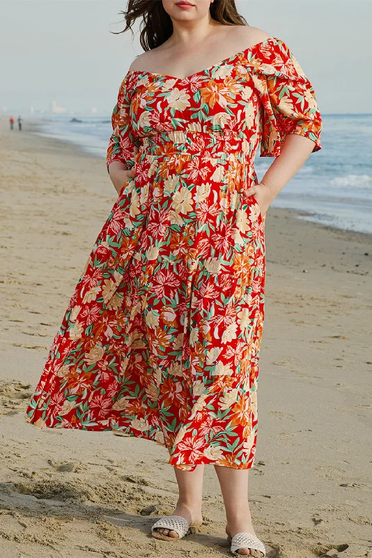 Midi dresses with sheer panels for a touch of allure Plus Size Floral Flutter Sleeve Maxi Dress Midi dresses with sheer panels for a touch of allure Plus Size Floral Flutter Sleeve Maxi Dress