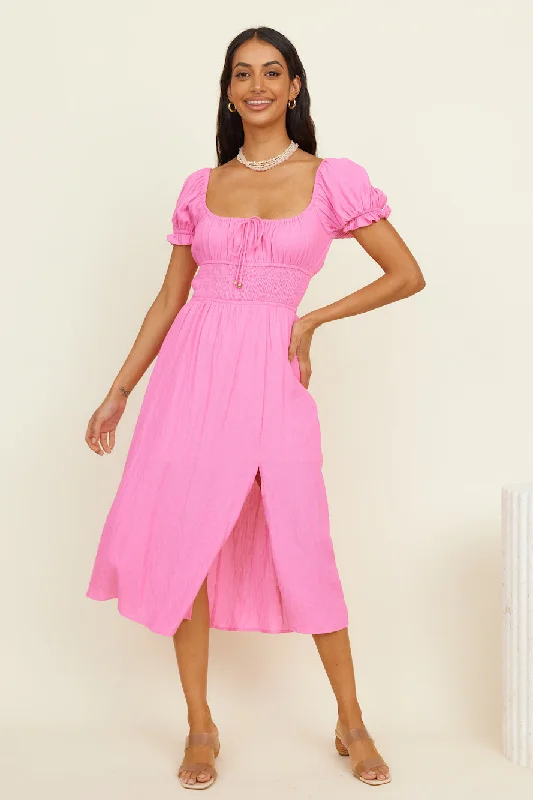 Midi dresses with metallic threads for a glamorous evening event Seaside Picnic Midi Dress Pink Midi dresses with metallic threads for a glamorous evening event Seaside Picnic Midi Dress Pink