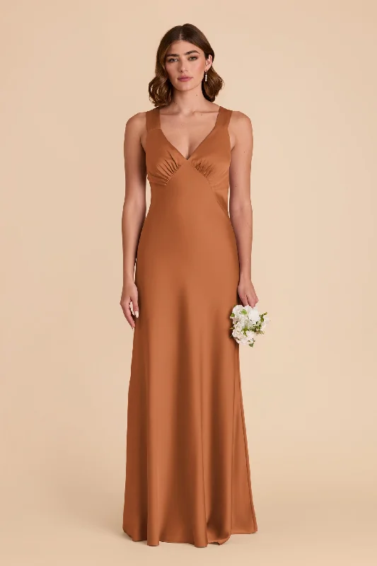 Maternity dress for a fall harvest festival Veronica Matte Satin Dress - Rust