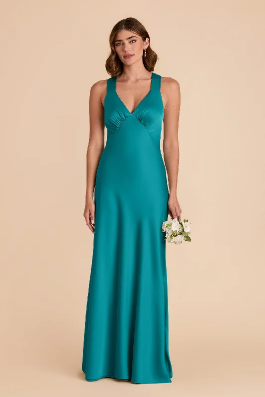 Maternity dress for a baby's first visit to the art gallery Veronica Matte Satin Dress - Teal Maternity dress for a baby's first visit to the art gallery Veronica Matte Satin Dress - Teal