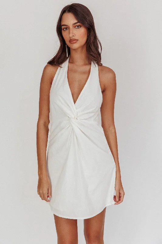 Mini dresses with ruched bodices for a feminine touch Zoriah Twist Bust Halterneck Mini Dress White Mini dresses with ruched bodices for a feminine touch Zoriah Twist Bust Halterneck Mini Dress White