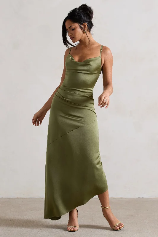Illusion - neck wedding dresses with delicate lace Ruffled - sleeve wedding guest dresses in light blue for a spring wedding Santi | Olive Green Satin Cowl-Neck Asymmetric Maxi Dress Illusion - neck wedding dresses with delicate lace Ruffled - sleeve wedding guest dresses in light blue for a spring wedding Santi | Olive Green Satin Cowl-Neck Asymmetric Maxi Dress