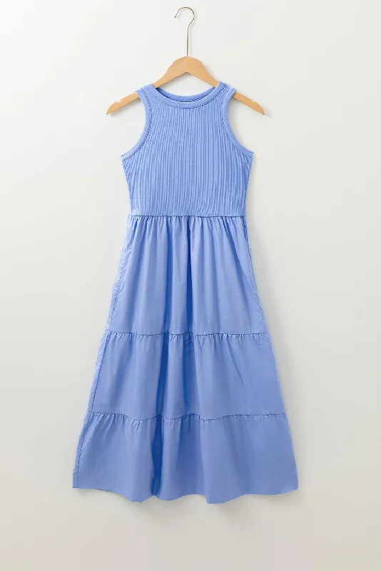 Midi dresses with tiered skirts for a bohemian festival look Ribbed Patchwork Tiered Midi Dress Midi dresses with tiered skirts for a bohemian festival look Ribbed Patchwork Tiered Midi Dress