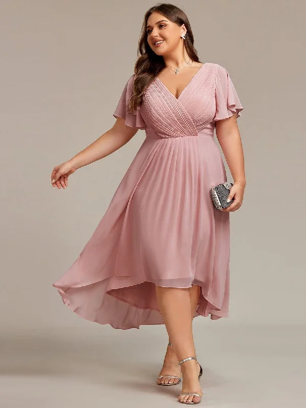 Short - length wedding dresses with a flirty skirt Sleeveless wedding guest dresses with ruffled hems pretty FAYE|Plus Size Double V-Neck Ruffles Sleeve Chiffon Midi Wedding Guest Dress Short - length wedding dresses with a flirty skirt Sleeveless wedding guest dresses with ruffled hems pretty FAYE|Plus Size Double V-Neck Ruffles Sleeve Chiffon Midi Wedding Guest Dress