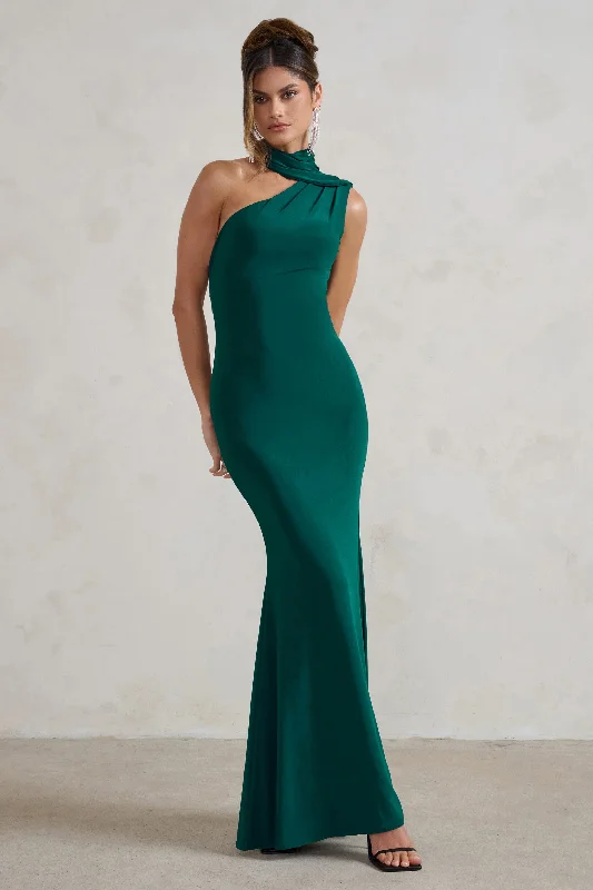 Wedding dresses with a sweetheart - neck and a corseted back Wedding guest dresses with gathered skirts and V - necklines Capucine | Bottle Green One Shoulder Draped Maxi Dress Wedding dresses with a sweetheart - neck and a corseted back Wedding guest dresses with gathered skirts and V - necklines Capucine | Bottle Green One Shoulder Draped Maxi Dress