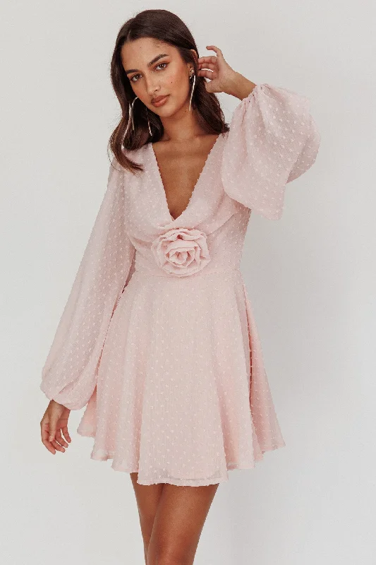 Mini dresses with pleated skirts for a classic look Open Heart Long Sleeve Rosette Mini Dress Baby Pink Mini dresses with pleated skirts for a classic look Open Heart Long Sleeve Rosette Mini Dress Baby Pink