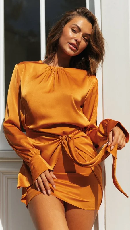 Mini dresses with asymmetric hems for a fashion - forward look Bright Idea Tie Front Dress - Marigold Mini dresses with asymmetric hems for a fashion - forward look Bright Idea Tie Front Dress - Marigold