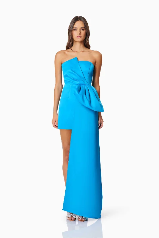 Mini dresses with V - necklines for a flattering shape Alice Bow Mini Dress in Blue