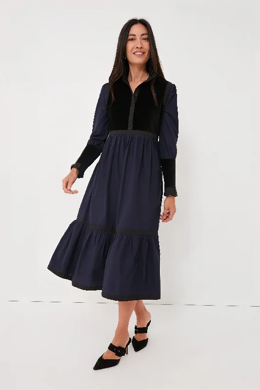 Midi dresses with cotton - blend materials for everyday comfort Navy Kavita Dress