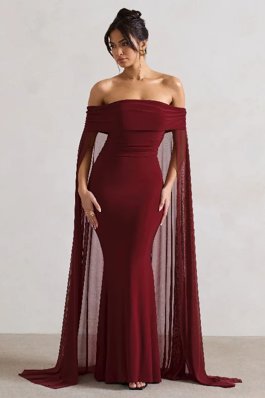 Long - sleeved lace wedding dresses for a modest style Sequined wedding guest dresses for an evening wedding Carlotta | Berry Bardot Maxi Dress With Chiffon Cape Long - sleeved lace wedding dresses for a modest style Sequined wedding guest dresses for an evening wedding Carlotta | Berry Bardot Maxi Dress With Chiffon Cape