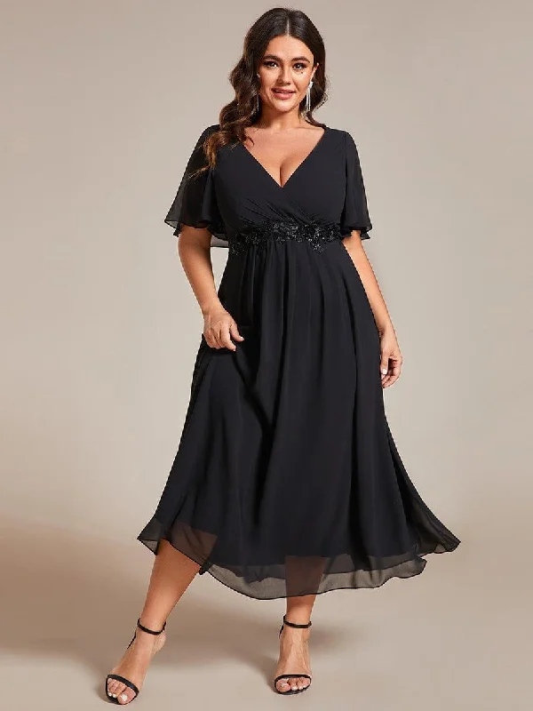 Backless wedding dresses with lace - up details Wedding guest dresses with tiered skirts for a feminine look pretty DAHLIA|Plus Size Elegant Short Sleeves V-Neck Floral Applique Wedding Guest Dress Backless wedding dresses with lace - up details Wedding guest dresses with tiered skirts for a feminine look pretty DAHLIA|Plus Size Elegant Short Sleeves V-Neck Floral Applique Wedding Guest Dress