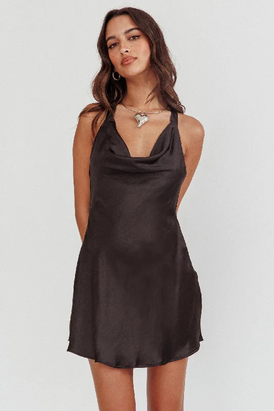 Mini dresses with empire waists for a flattering fit Champagne Showers Halterneck Slip Mini Dress Black