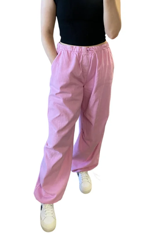 Women's Leather - Look Tight Trousers with Zipper Details in Dark Gray for an Urban StyleDenim Parachute Pants In Pink Women's Leather - Look Tight Trousers with Zipper Details in Dark Gray for an Urban StyleDenim Parachute Pants In Pink