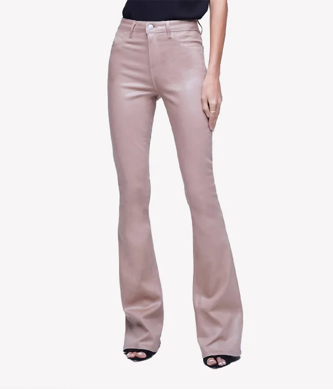 Women's High - Waisted Tight Trousers with Side Slits in Beige for a Trendy LookMarty High Rise Flare Jean In Toffee Coated Women's High - Waisted Tight Trousers with Side Slits in Beige for a Trendy LookMarty High Rise Flare Jean In Toffee Coated