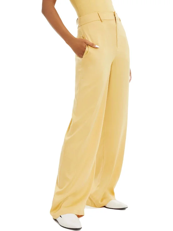 Women's High - Waisted Tight Trousers with Side Slits in Beige for a Trendy LookWomens Satin Office Pants Women's High - Waisted Tight Trousers with Side Slits in Beige for a Trendy LookWomens Satin Office Pants