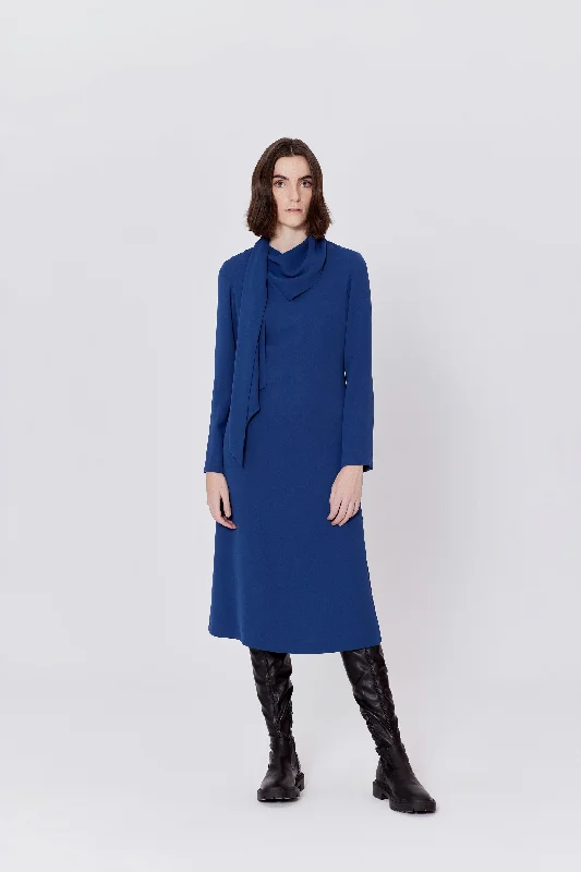Plus Size Women's Sequined Sweaters for Special OccasionsButton - Down Women Sweater for a Versatile LookBirelin Scarf Neck Ocean Blue Dress Plus Size Women's Sequined Sweaters for Special OccasionsButton - Down Women Sweater for a Versatile LookBirelin Scarf Neck Ocean Blue Dress