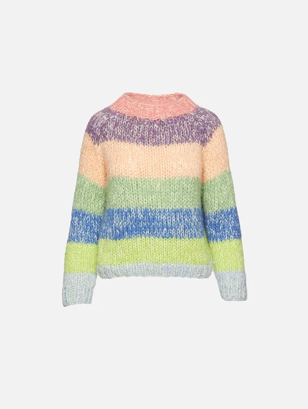 Bell - Sleeve Women's Mohair - Wool Blend SweatersStriped Women Sweater with a Timeless PatternCashmere Rainbow Pullover Bell - Sleeve Women's Mohair - Wool Blend SweatersStriped Women Sweater with a Timeless PatternCashmere Rainbow Pullover