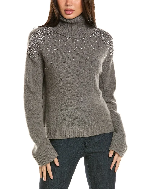 Plus Size Women's Side - Slit Sweaters in Bold SolidsSequin - Embellished Women Sweater for Special OccasionsCinq a Sept Alani Rhinestone Crackle Wool-Blend Turtleneck Top Plus Size Women's Side - Slit Sweaters in Bold SolidsSequin - Embellished Women Sweater for Special OccasionsCinq a Sept Alani Rhinestone Crackle Wool-Blend Turtleneck Top