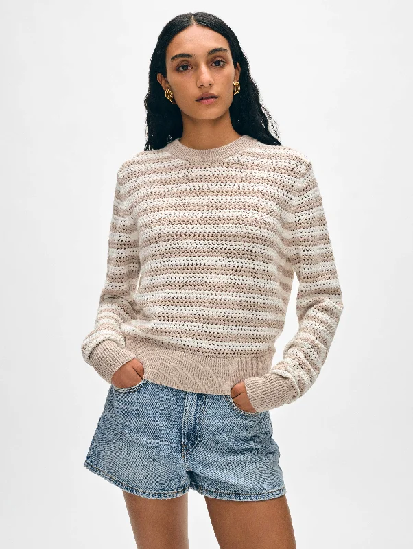 Bell - Sleeve Women's Mohair - Wool Blend SweatersStriped Women Sweater with a Timeless PatternCotton Blend Mesh Crewneck Bell - Sleeve Women's Mohair - Wool Blend SweatersStriped Women Sweater with a Timeless PatternCotton Blend Mesh Crewneck