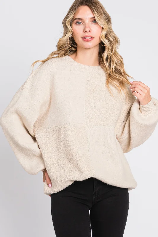 Split - Hem Women's Linen Blend Sweaters for SpringMock - Neck Women Sweater for a Modern TwistCream Textured Checker Sweater Split - Hem Women's Linen Blend Sweaters for SpringMock - Neck Women Sweater for a Modern TwistCream Textured Checker Sweater