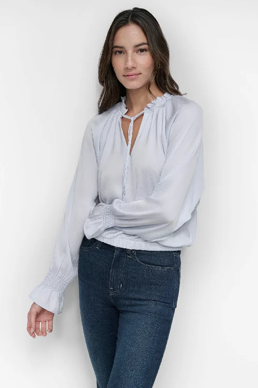 Hooded Women's Fleece - Lined Sweaters for WinterLightweight Women Sweater for Spring and FallSMOCKED CUFF RAGLAN SLEEVE BLOUSE