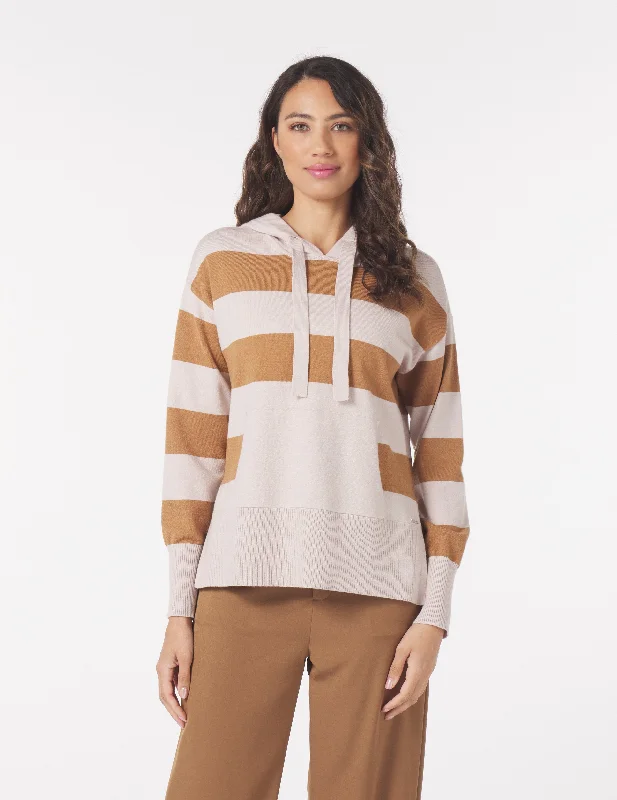 Bell - Sleeve Women's Mohair - Wool Blend SweatersStriped Women Sweater with a Timeless PatternElite Hoodie: Oatmilk/Almond Rugby Stripe Bell - Sleeve Women's Mohair - Wool Blend SweatersStriped Women Sweater with a Timeless PatternElite Hoodie: Oatmilk/Almond Rugby Stripe