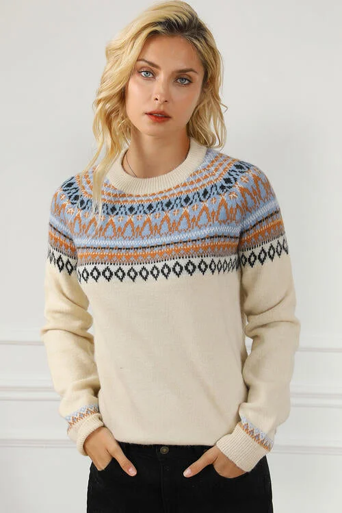 Hooded Women's Fleece - Lined Sweaters for WinterLightweight Women Sweater for Spring and FallGeometric Round Neck Long Sleeve Sweater Hooded Women's Fleece - Lined Sweaters for WinterLightweight Women Sweater for Spring and FallGeometric Round Neck Long Sleeve Sweater