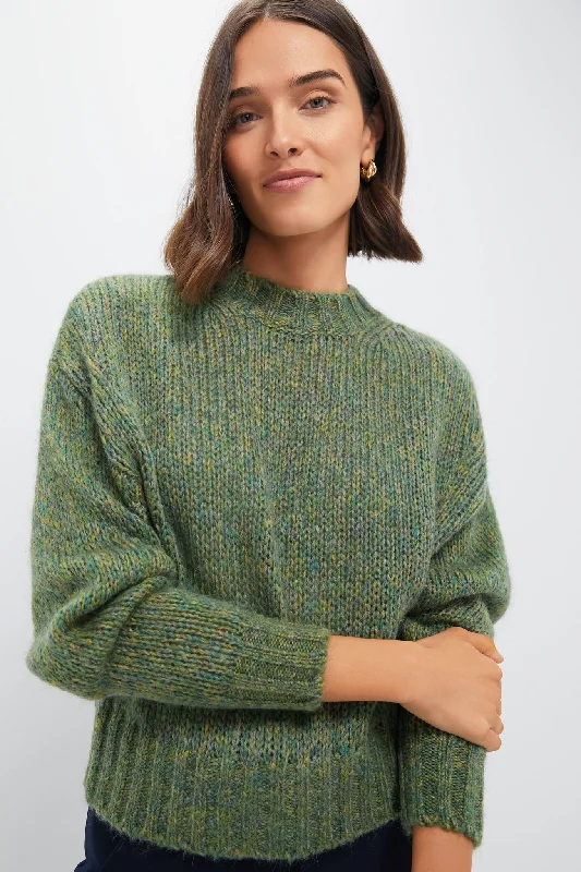 Tie - Front Women's Lambswool Sweaters in Pastel HuesHand - Knitted Women Sweater with Artisanal CharmGreen Chine Dionigi Sweater Tie - Front Women's Lambswool Sweaters in Pastel HuesHand - Knitted Women Sweater with Artisanal CharmGreen Chine Dionigi Sweater