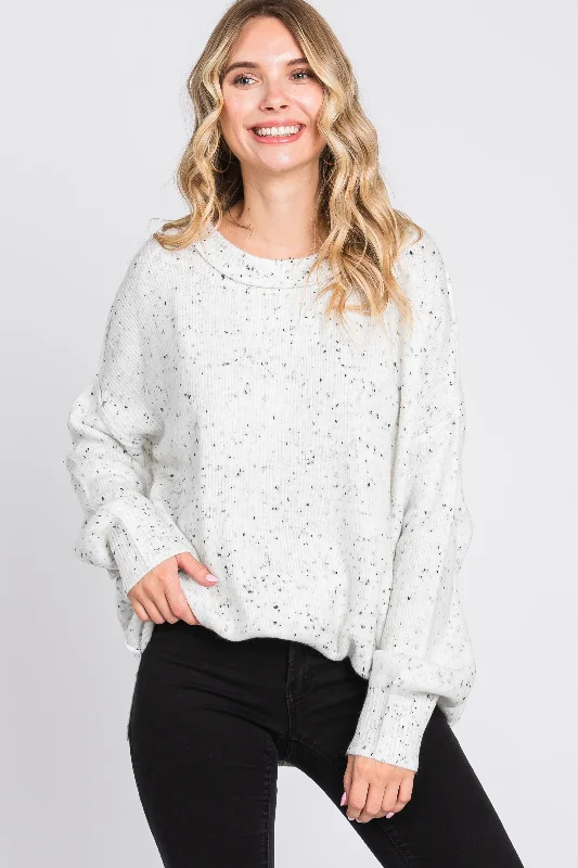Split - Hem Women's Linen Blend Sweaters for SpringMock - Neck Women Sweater for a Modern TwistIvory Speckled Knit Sweater Split - Hem Women's Linen Blend Sweaters for SpringMock - Neck Women Sweater for a Modern TwistIvory Speckled Knit Sweater