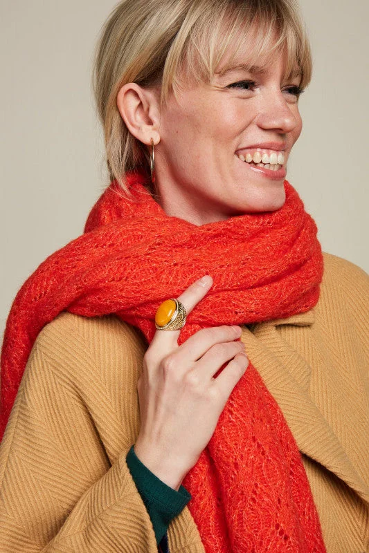 Plus Size Women's Side - Slit Sweaters in Bold SolidsSequin - Embellished Women Sweater for Special OccasionsKING LOUIE Spicy Orange Ajour Borjo Scarf Plus Size Women's Side - Slit Sweaters in Bold SolidsSequin - Embellished Women Sweater for Special OccasionsKING LOUIE Spicy Orange Ajour Borjo Scarf