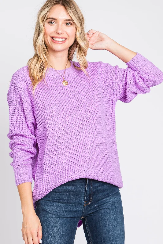 Cropped Women's Angora Blend Sweaters for a Trendy LookPlus - Size Women Sweater with a Flattering FitLavender Waffle Knit Round Hem Sweater Cropped Women's Angora Blend Sweaters for a Trendy LookPlus - Size Women Sweater with a Flattering FitLavender Waffle Knit Round Hem Sweater