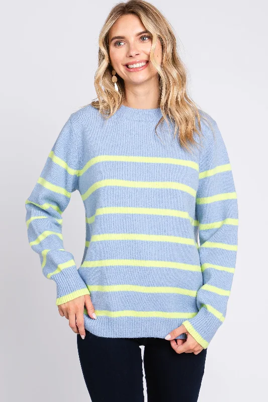 Hooded Women's Fleece - Lined Sweaters for WinterLightweight Women Sweater for Spring and FallLight Blue Neon Striped Sweater