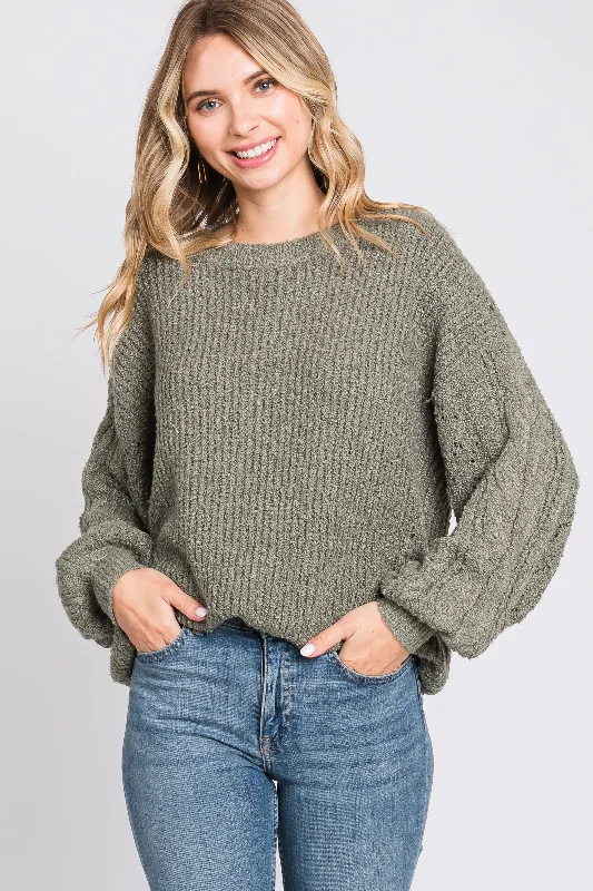 Cropped Women's Angora Blend Sweaters for a Trendy LookPlus - Size Women Sweater with a Flattering FitLight Olive Knit Puff Sleeve Sweater Cropped Women's Angora Blend Sweaters for a Trendy LookPlus - Size Women Sweater with a Flattering FitLight Olive Knit Puff Sleeve Sweater