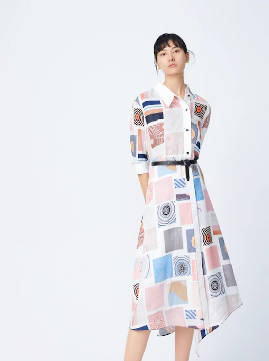 Sleeveless Women's Silk - Trimmed Sweaters for SummerLong - Sleeve Women Sweater with Ribbed CuffsLily Abstract Printed Shirt Dress Sleeveless Women's Silk - Trimmed Sweaters for SummerLong - Sleeve Women Sweater with Ribbed CuffsLily Abstract Printed Shirt Dress