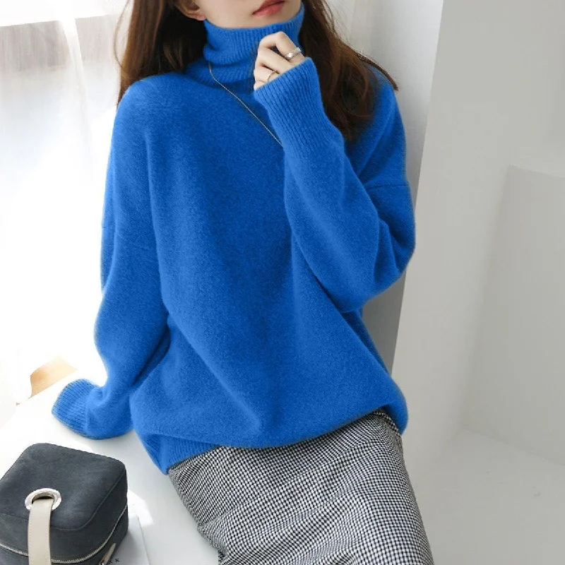 Hooded Women's Fleece - Lined Sweaters for WinterLightweight Women Sweater for Spring and FallLoose Turtleneck Sweater