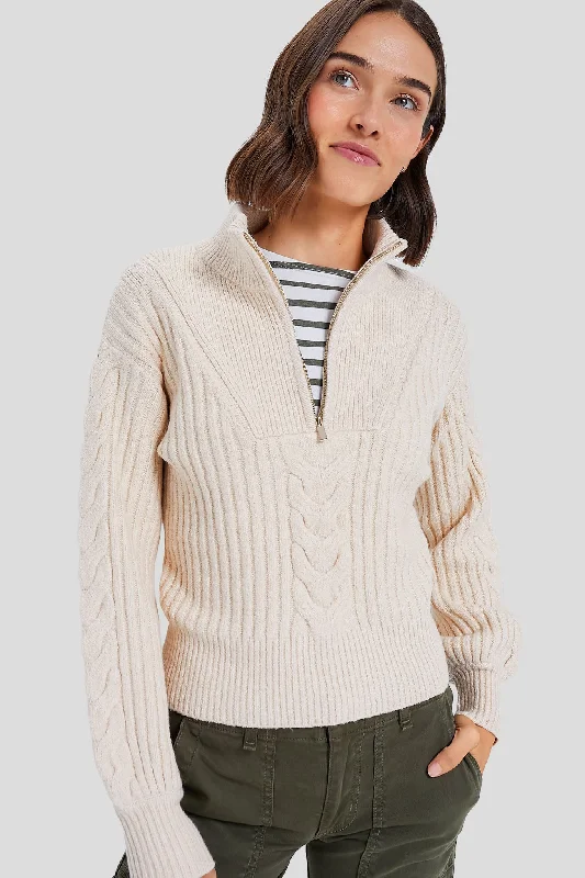 Mock Neck Women's Alpaca Wool Sweaters in Earth TonesColor - Blocked Women Sweater for a Bold Fashion StatementMagnolia White Quarter Zip Mock Neck Women's Alpaca Wool Sweaters in Earth TonesColor - Blocked Women Sweater for a Bold Fashion StatementMagnolia White Quarter Zip