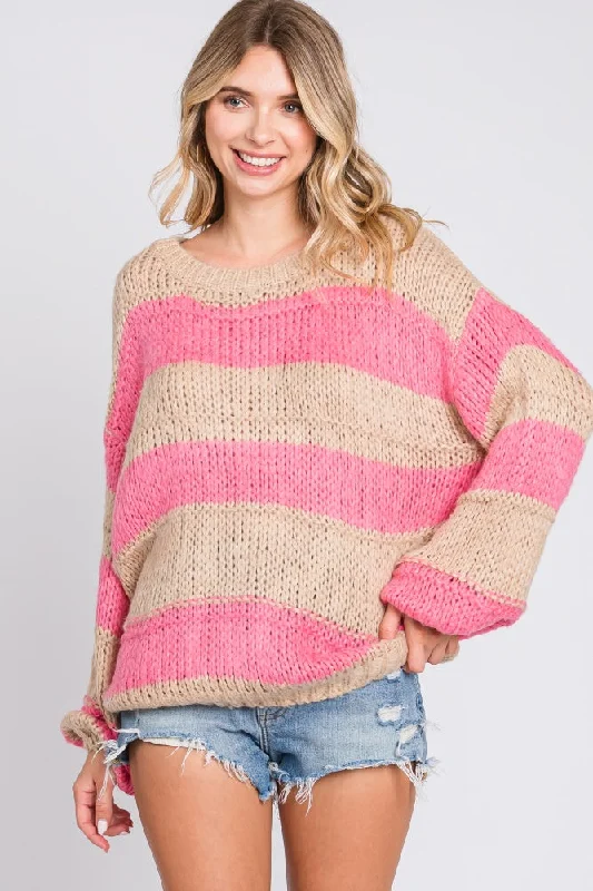 Plus Size Women's Oversized Chunky Knit SweatersOversized Women Sweater for a Cozy and Fashionable LookPink Striped Knit Sweater Plus Size Women's Oversized Chunky Knit SweatersOversized Women Sweater for a Cozy and Fashionable LookPink Striped Knit Sweater