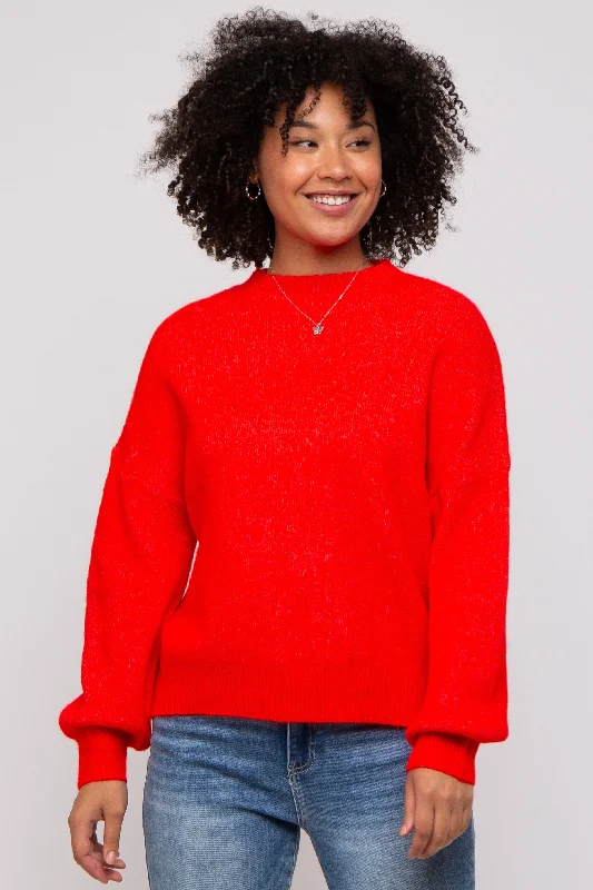 Open - Front Women's Cardigan - Style Mohair SweatersOpen - Front Women Sweater for Easy LayeringRed Bubble Sleeve Sweater Open - Front Women's Cardigan - Style Mohair SweatersOpen - Front Women Sweater for Easy LayeringRed Bubble Sleeve Sweater