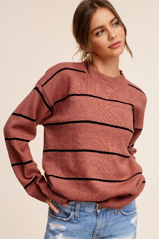 Women's Long Sleeve Turtleneck Cashmere SweatersChunky Knit Women Sweater for Winter WarmthRust Striped Mock Neck Sweater Women's Long Sleeve Turtleneck Cashmere SweatersChunky Knit Women Sweater for Winter WarmthRust Striped Mock Neck Sweater